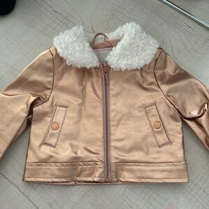 Baby Metalic Pink Bomber Jacket with faux fur